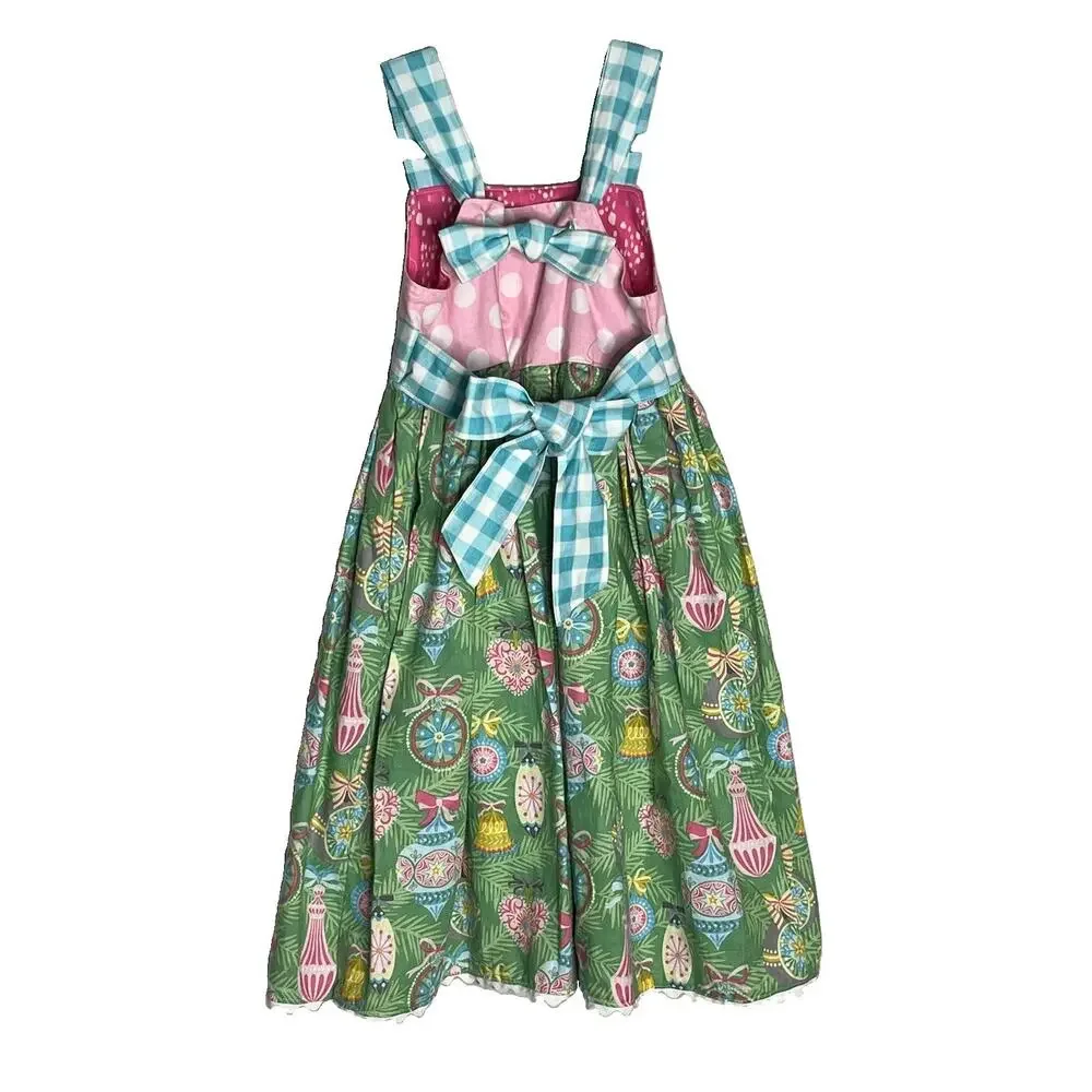 Handmade Girls Dress Jumper Sz 3-4 Pink Polka Dot Bodice Christmas Theme Skirt
